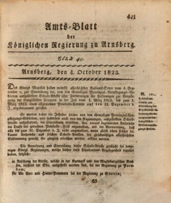 Amtsblatt für den Regierungsbezirk Arnsberg Samstag 4. Oktober 1823