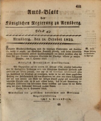 Amtsblatt für den Regierungsbezirk Arnsberg Samstag 18. Oktober 1823