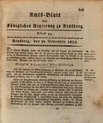 Amtsblatt für den Regierungsbezirk Arnsberg Samstag 29. November 1823