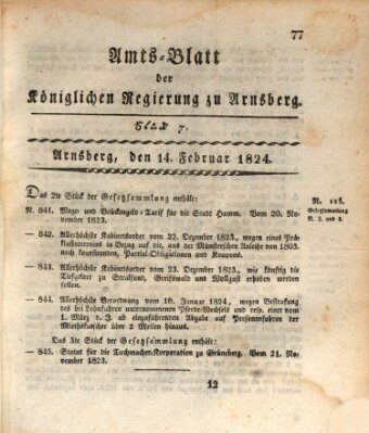Amtsblatt für den Regierungsbezirk Arnsberg Samstag 14. Februar 1824