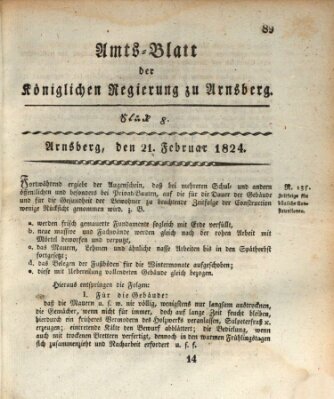 Amtsblatt für den Regierungsbezirk Arnsberg Samstag 21. Februar 1824