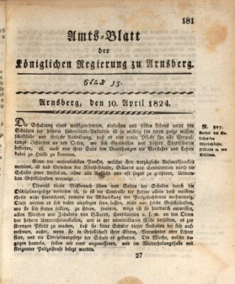 Amtsblatt für den Regierungsbezirk Arnsberg Samstag 10. April 1824