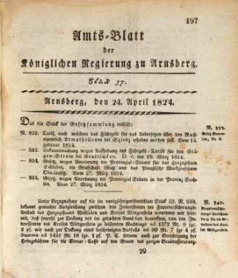 Amtsblatt für den Regierungsbezirk Arnsberg Samstag 24. April 1824