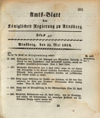 Amtsblatt für den Regierungsbezirk Arnsberg Samstag 22. Mai 1824