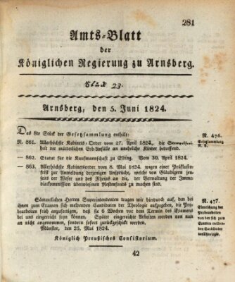 Amtsblatt für den Regierungsbezirk Arnsberg Samstag 5. Juni 1824