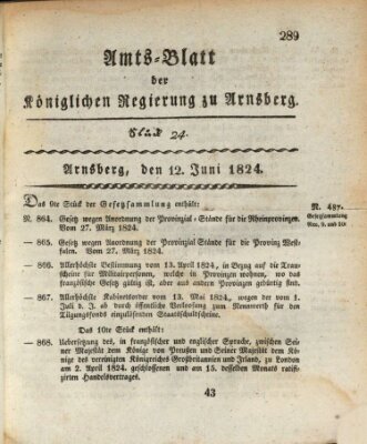 Amtsblatt für den Regierungsbezirk Arnsberg Samstag 12. Juni 1824