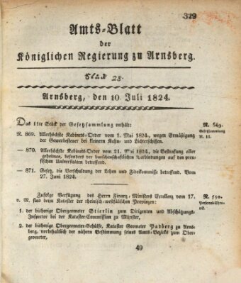 Amtsblatt für den Regierungsbezirk Arnsberg Samstag 10. Juli 1824