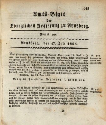 Amtsblatt für den Regierungsbezirk Arnsberg Samstag 17. Juli 1824