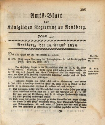 Amtsblatt für den Regierungsbezirk Arnsberg Samstag 14. August 1824