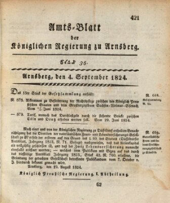 Amtsblatt für den Regierungsbezirk Arnsberg Samstag 4. September 1824