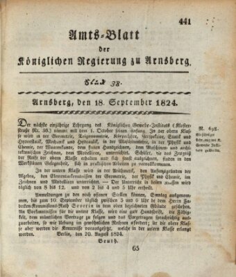 Amtsblatt für den Regierungsbezirk Arnsberg Samstag 18. September 1824