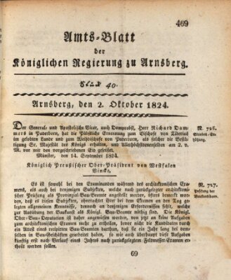 Amtsblatt für den Regierungsbezirk Arnsberg Samstag 2. Oktober 1824