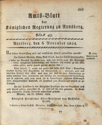 Amtsblatt für den Regierungsbezirk Arnsberg Samstag 6. November 1824