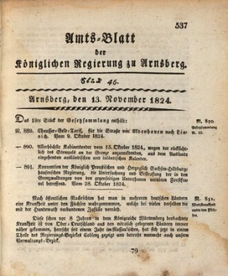 Amtsblatt für den Regierungsbezirk Arnsberg Samstag 13. November 1824