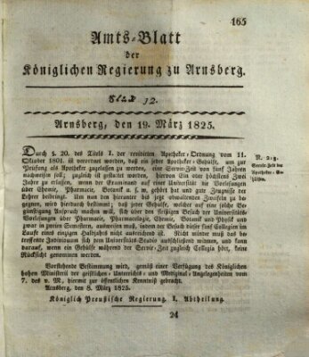 Amtsblatt für den Regierungsbezirk Arnsberg Samstag 19. März 1825