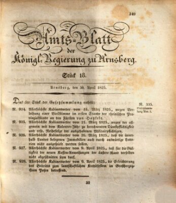 Amtsblatt für den Regierungsbezirk Arnsberg Samstag 30. April 1825