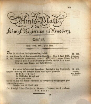 Amtsblatt für den Regierungsbezirk Arnsberg Samstag 7. Mai 1825