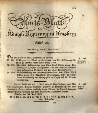 Amtsblatt für den Regierungsbezirk Arnsberg Samstag 14. Mai 1825