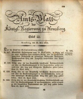 Amtsblatt für den Regierungsbezirk Arnsberg Samstag 28. Mai 1825