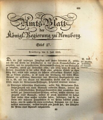 Amtsblatt für den Regierungsbezirk Arnsberg Samstag 2. Juli 1825