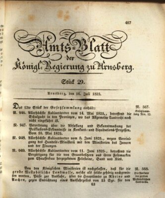 Amtsblatt für den Regierungsbezirk Arnsberg Samstag 16. Juli 1825