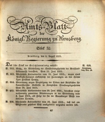 Amtsblatt für den Regierungsbezirk Arnsberg Samstag 6. August 1825