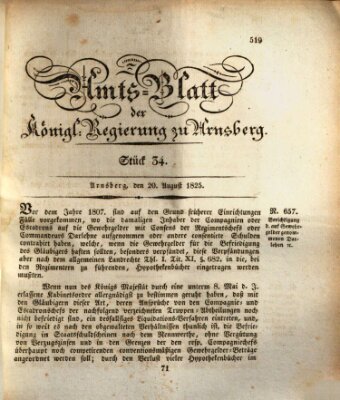 Amtsblatt für den Regierungsbezirk Arnsberg Samstag 20. August 1825