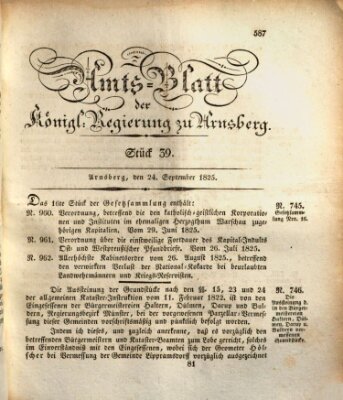 Amtsblatt für den Regierungsbezirk Arnsberg Samstag 24. September 1825