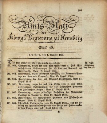 Amtsblatt für den Regierungsbezirk Arnsberg Samstag 1. Oktober 1825