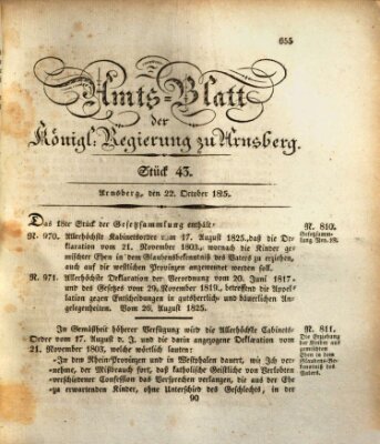 Amtsblatt für den Regierungsbezirk Arnsberg Samstag 22. Oktober 1825