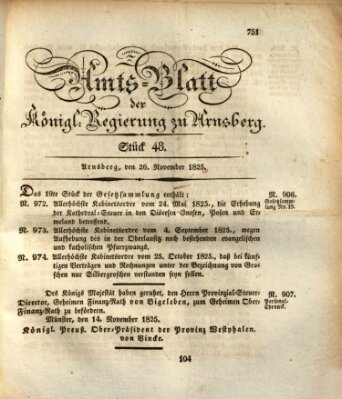 Amtsblatt für den Regierungsbezirk Arnsberg Samstag 26. November 1825