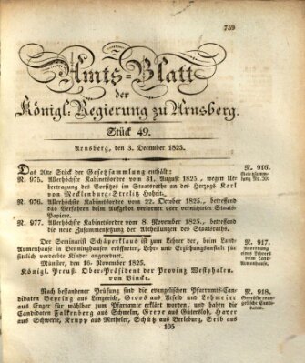 Amtsblatt für den Regierungsbezirk Arnsberg Samstag 3. Dezember 1825