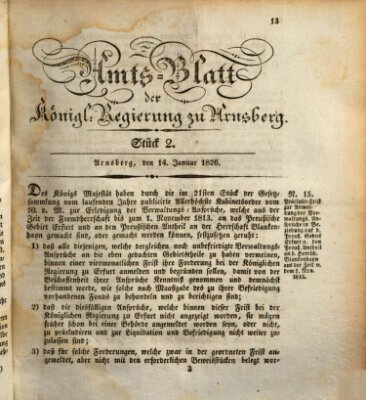 Amtsblatt für den Regierungsbezirk Arnsberg Samstag 14. Januar 1826