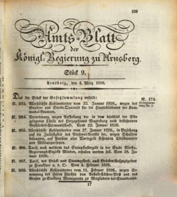 Amtsblatt für den Regierungsbezirk Arnsberg Samstag 4. März 1826