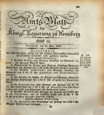 Amtsblatt für den Regierungsbezirk Arnsberg Samstag 25. März 1826