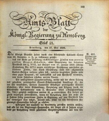 Amtsblatt für den Regierungsbezirk Arnsberg Samstag 27. Mai 1826