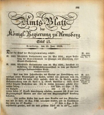 Amtsblatt für den Regierungsbezirk Arnsberg Samstag 10. Juni 1826