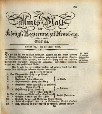 Amtsblatt für den Regierungsbezirk Arnsberg Samstag 17. Juni 1826