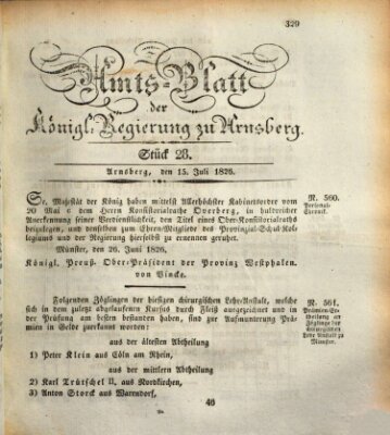 Amtsblatt für den Regierungsbezirk Arnsberg Samstag 15. Juli 1826