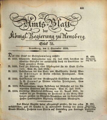 Amtsblatt für den Regierungsbezirk Arnsberg Samstag 2. September 1826