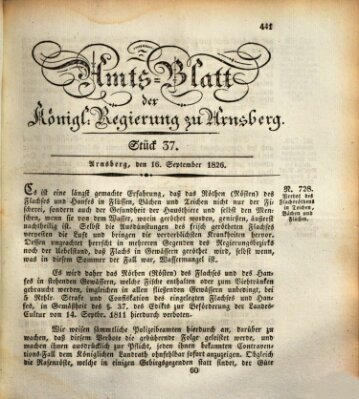 Amtsblatt für den Regierungsbezirk Arnsberg Samstag 16. September 1826