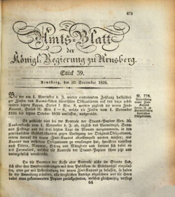 Amtsblatt für den Regierungsbezirk Arnsberg Samstag 30. September 1826