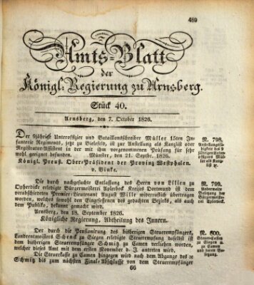 Amtsblatt für den Regierungsbezirk Arnsberg Samstag 7. Oktober 1826