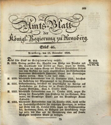 Amtsblatt für den Regierungsbezirk Arnsberg Samstag 18. November 1826