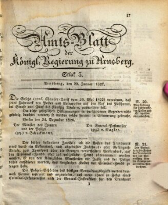 Amtsblatt für den Regierungsbezirk Arnsberg Samstag 20. Januar 1827