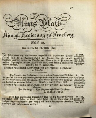 Amtsblatt für den Regierungsbezirk Arnsberg Samstag 24. März 1827