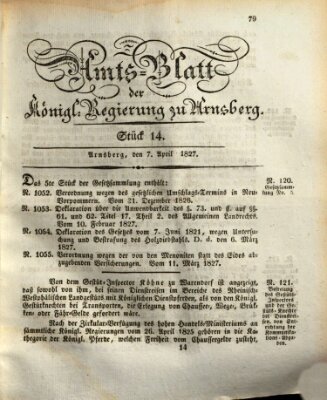 Amtsblatt für den Regierungsbezirk Arnsberg Samstag 7. April 1827