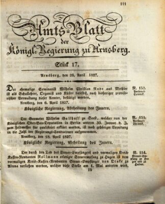 Amtsblatt für den Regierungsbezirk Arnsberg Samstag 28. April 1827