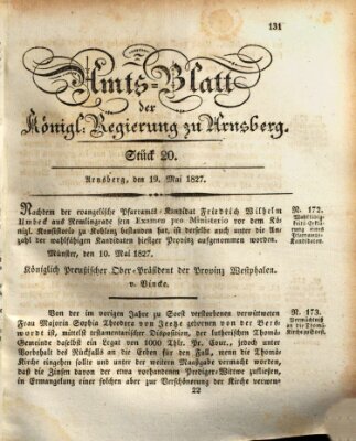 Amtsblatt für den Regierungsbezirk Arnsberg Samstag 19. Mai 1827