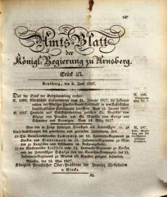 Amtsblatt für den Regierungsbezirk Arnsberg Samstag 9. Juni 1827